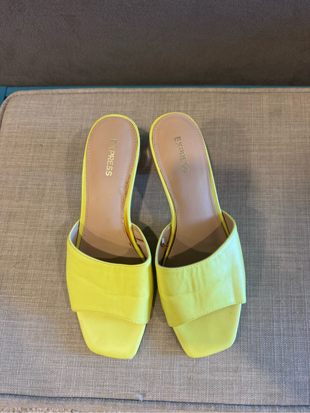 Express Yellow Leather Open-Toe Mule with Clear Ball Heel - Picture 4 of 5